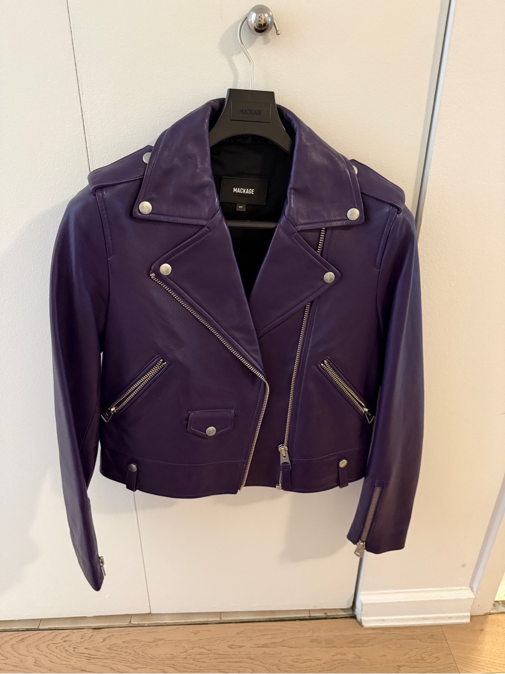 Mackage Purple Leather Jacket with Silver Hardware